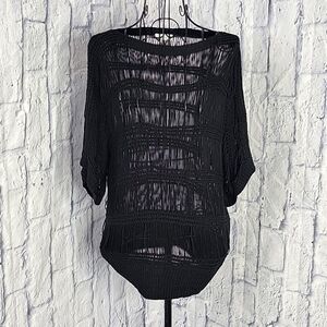 CHICO'S Black‎ Open Weave Crochet 90's Blouse Large